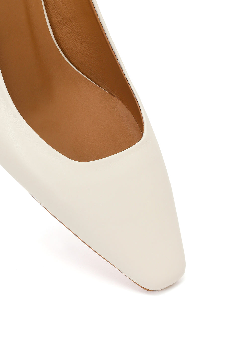 Women's Cream Open-Back Short Chunky Heel Leather Shoes