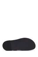 Women's Black Leather Flip-Flop Sandals with Buckle Back | Derimod