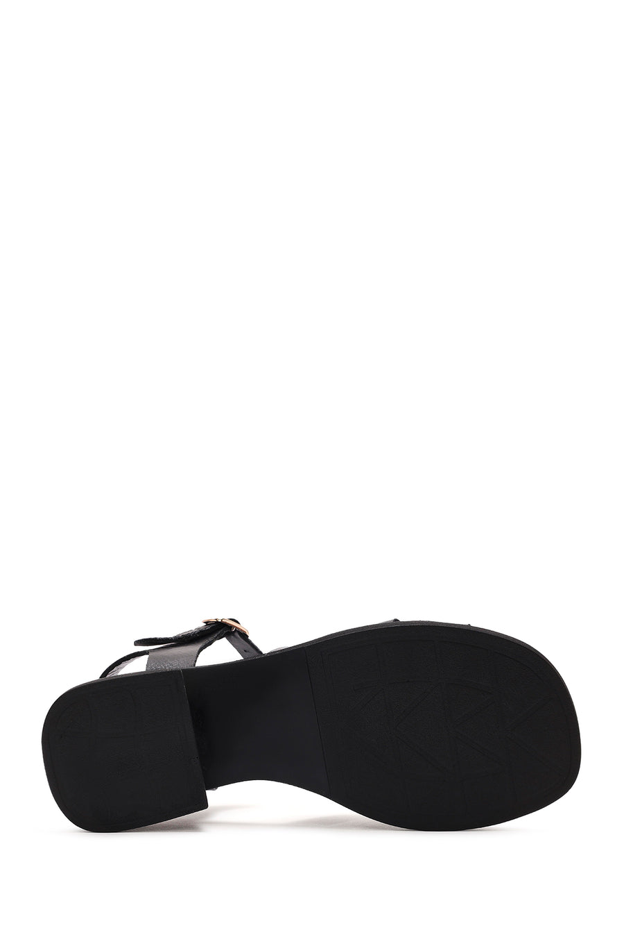 Women's Black Ankle Buckle Low Heeled Leather Sandals