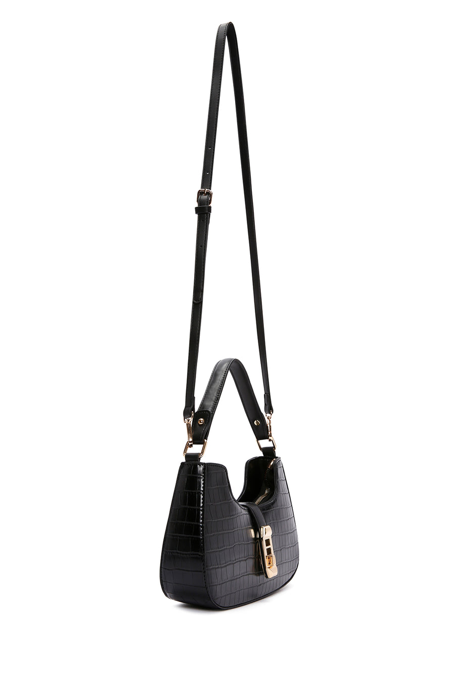 Women's Black Long Strap Crocodile Patterned Shoulder Bag