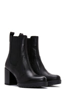 Women's Black Leather Heeled Chelsea Boots | Derimod