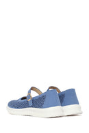 Woman Blue Buckled Patterned Suede Comfort Shoes | Derimod