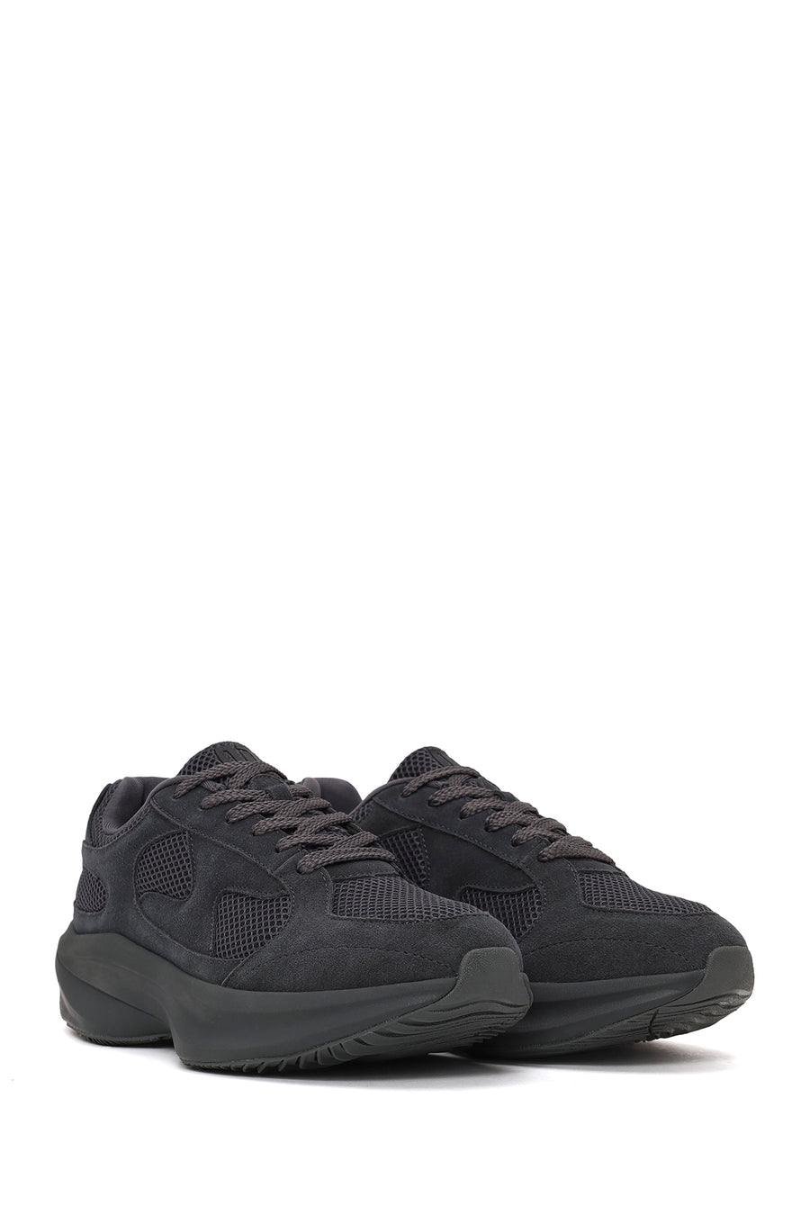 Erkek Gri Bağcıklı Kalın Tabanlı Kumaş Sneaker