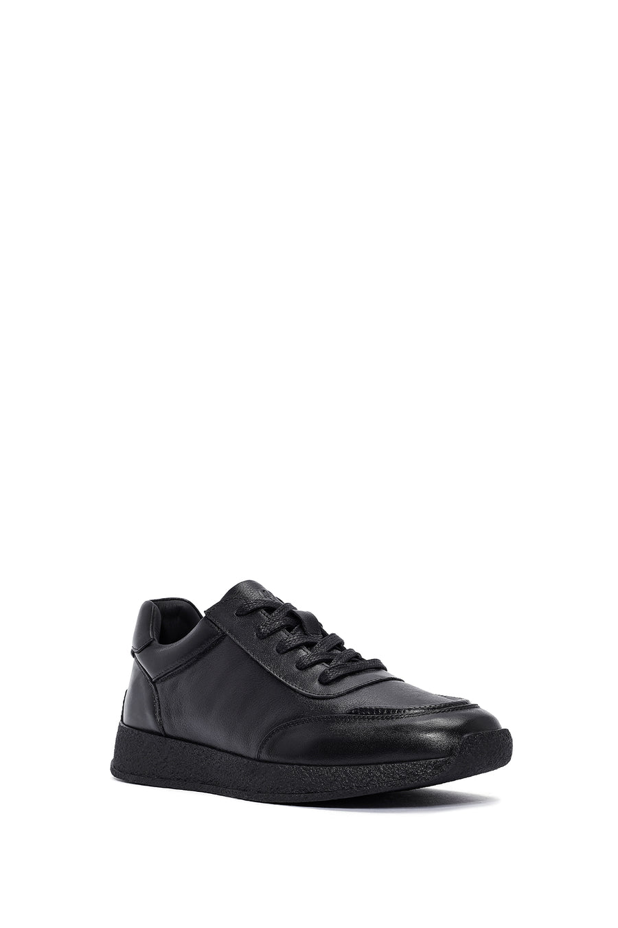 Erkek Siyah Bağcıklı Deri Sneaker