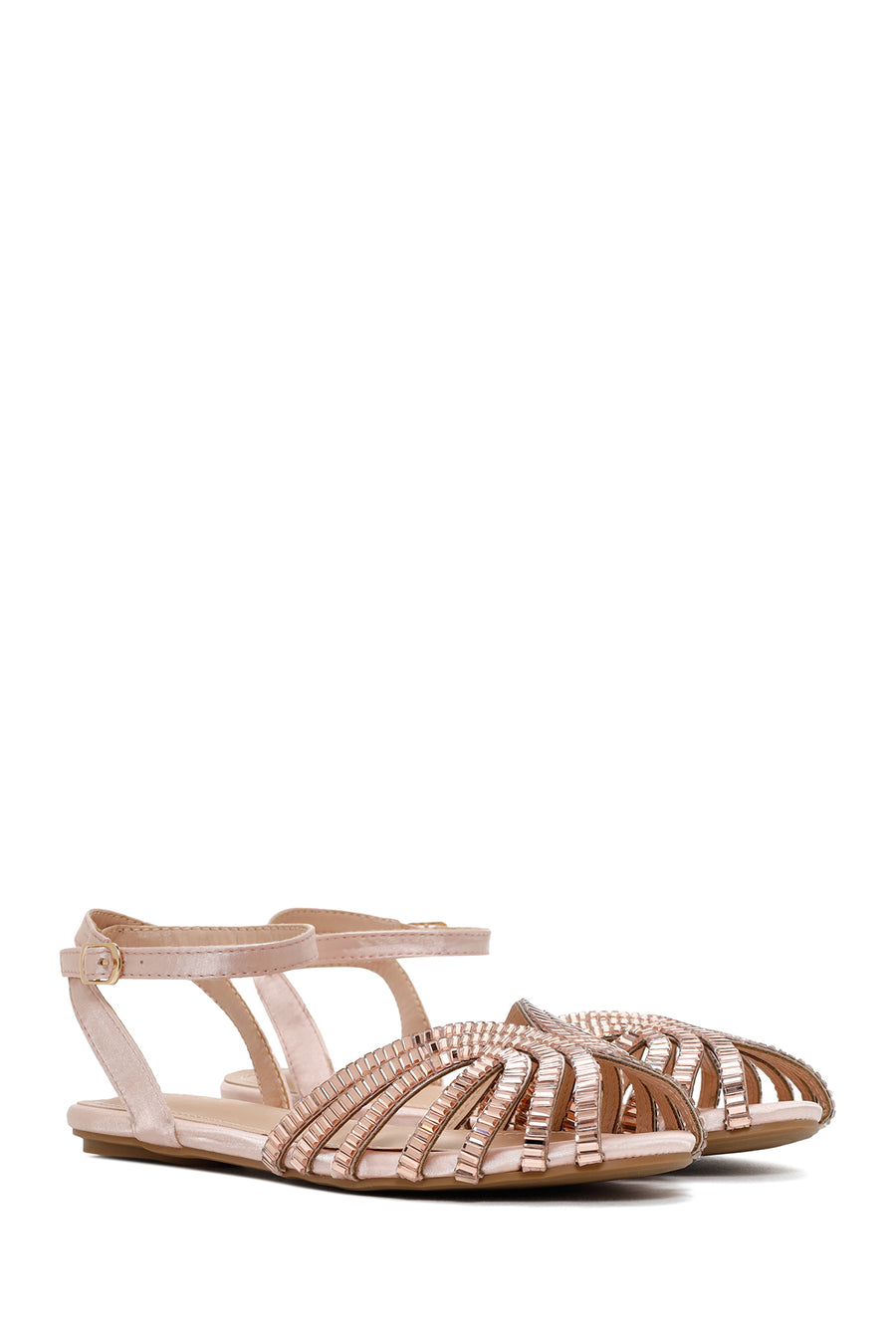 Women's Pink Ankle Strap Stone Sandals