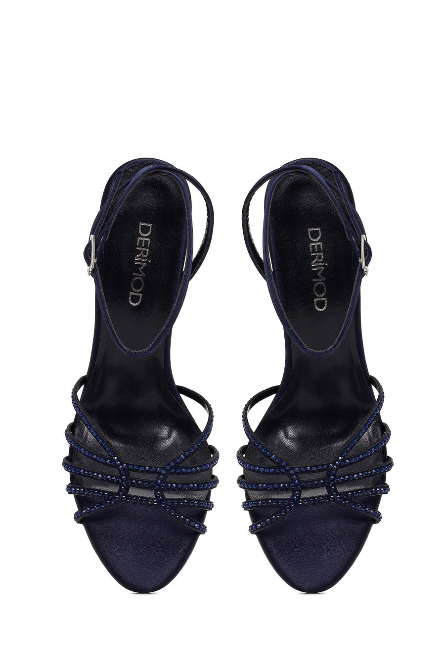 Woman Navy Ankle-Buckle Embellished Slim High-Heel Sandal