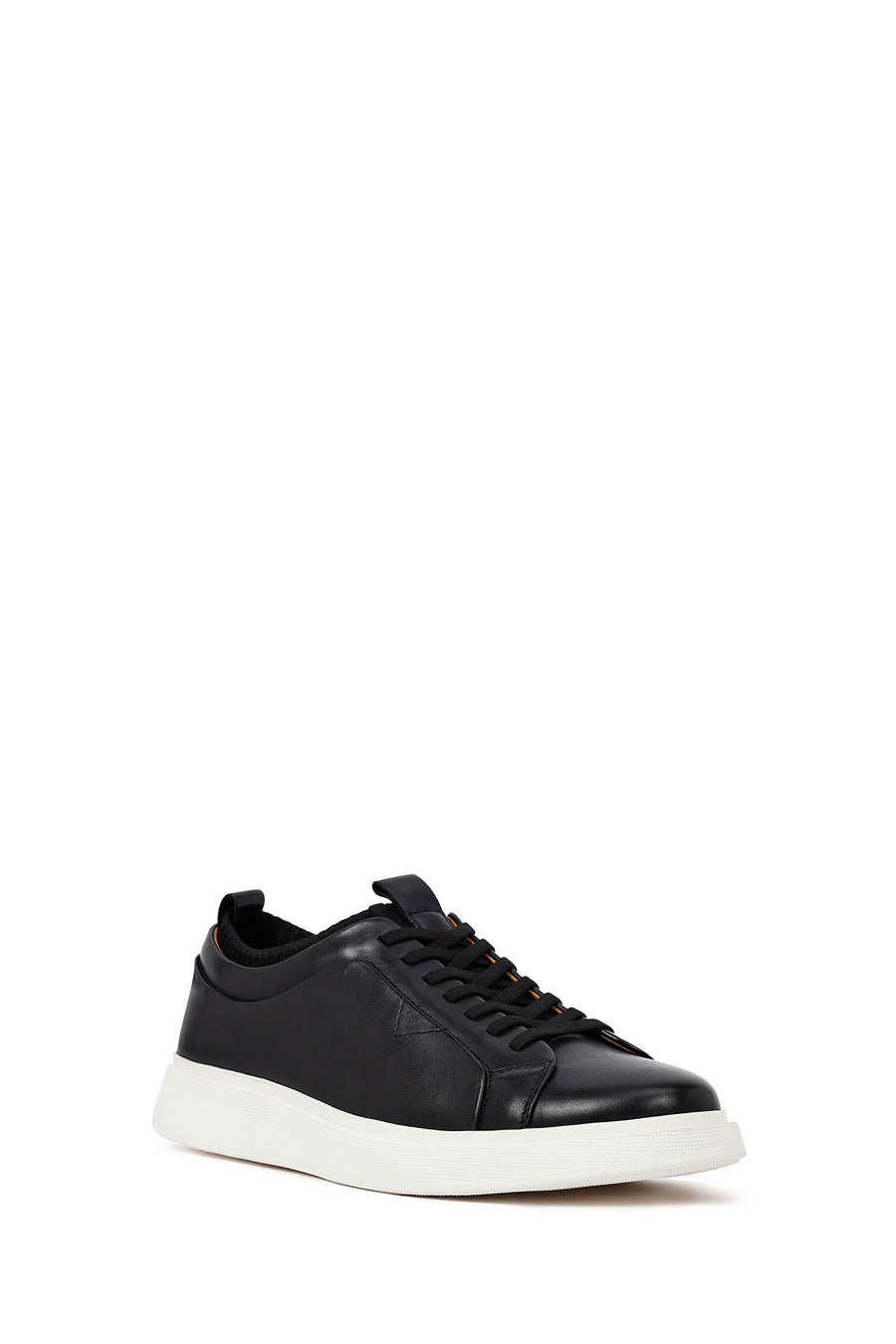 Men's Black Lace-Up Thick-Soled Leather Sneaker