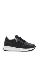 Kadın Siyah Bağcıklı Yandan Fermuarlı Deri Sneaker | Derimod