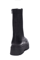 Women's Black Leather Thick Soled Boots | Derimod