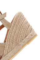 Women's Beige Ankle Strap Wedge Heel Suede Leather Espadrille Sandals | Derimod
