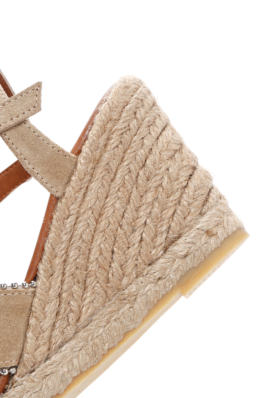 Women's Beige Ankle Strap Wedge Heel Suede Leather Espadrille Sandals