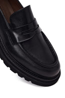 Male Black Thick-Soled Leather Loafer | Derimod
