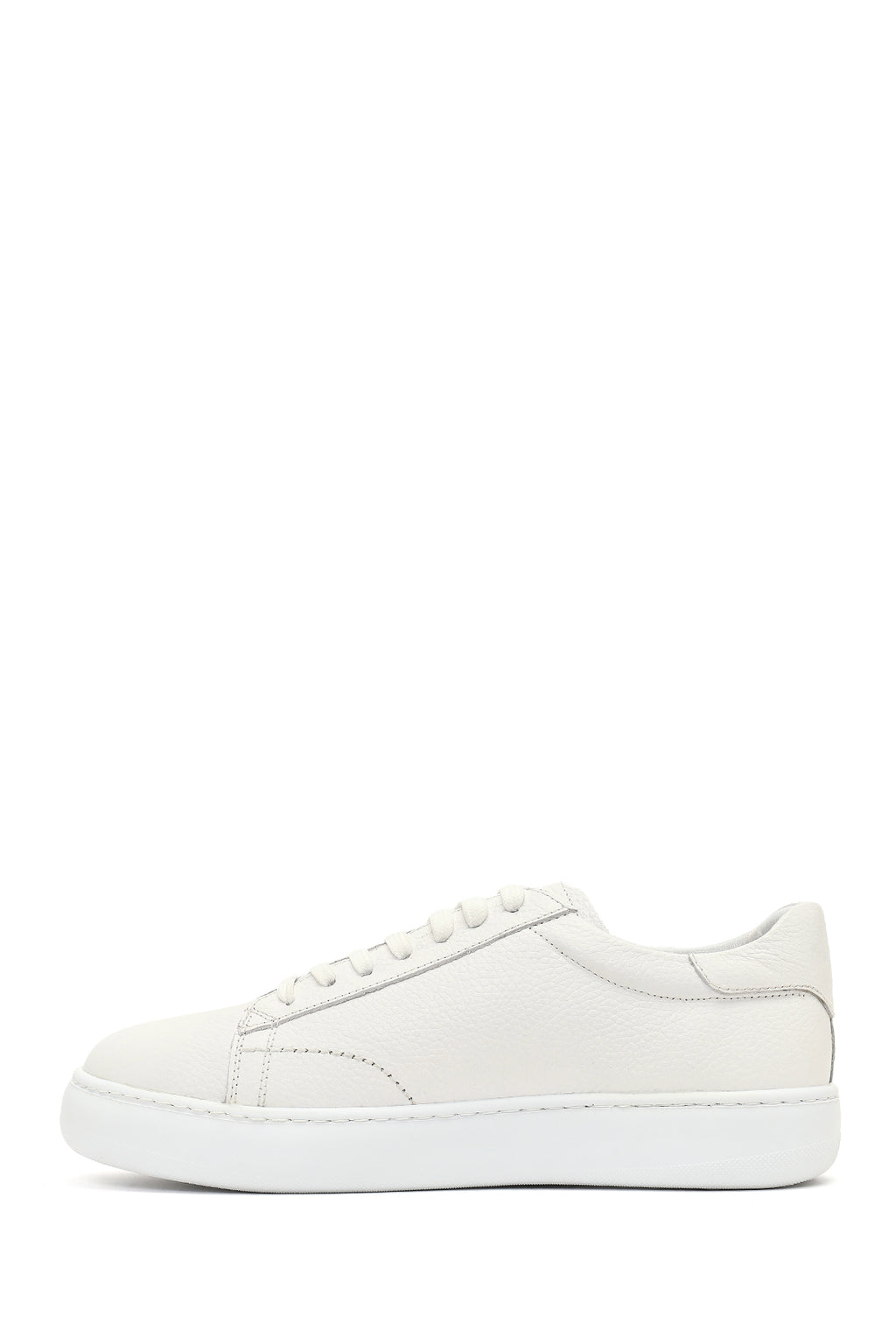 Erkek Beyaz Bağcıklı Kalın Tabanlı Deri Sneaker