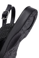 Women's Black Stone Straw Sandals | Derimod