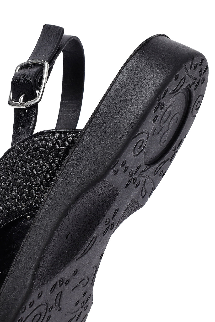 Women's Black Stone Straw Sandals