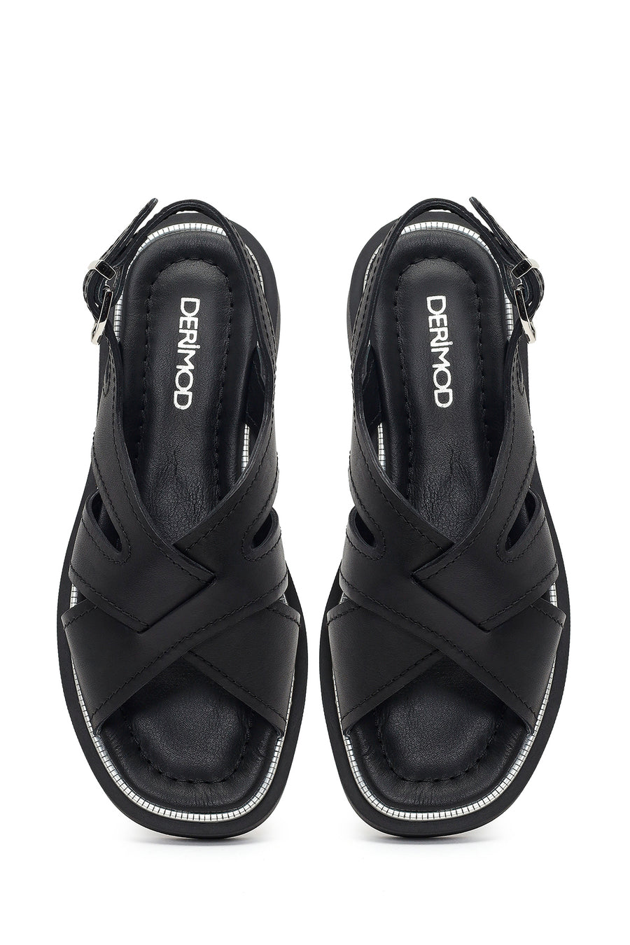 Women's Black Buckled Leather Sandals