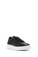 Erkek Siyah Bağcıklı Kalın Tabanlı Deri Sneaker | Derimod