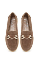 Kadın Vizon Bağcıklı Tokalı Süet Deri Comfort Loafer | Derimod