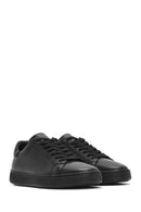 Erkek Siyah Bağcıklı Deri Sneaker | Derimod