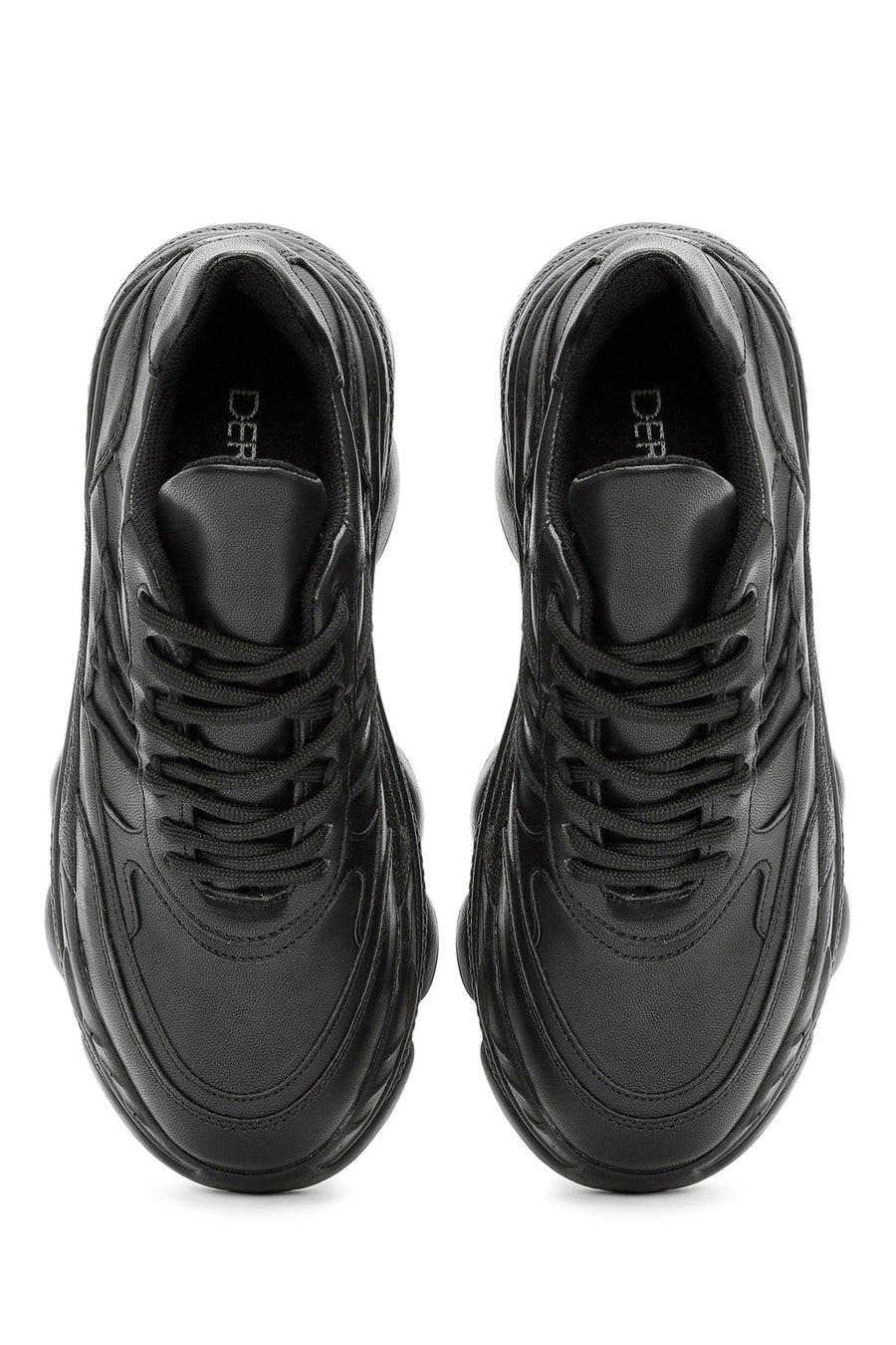 Women's Black Lace-Up Thick Soled Sneaker