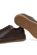 Erkek Kahverengi Bağcıklı Deri Sneaker | Derimod