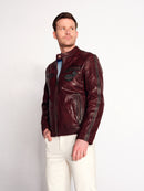 Hamilton Male Burgundy Crest Sports Leather Jacket | Derimod
