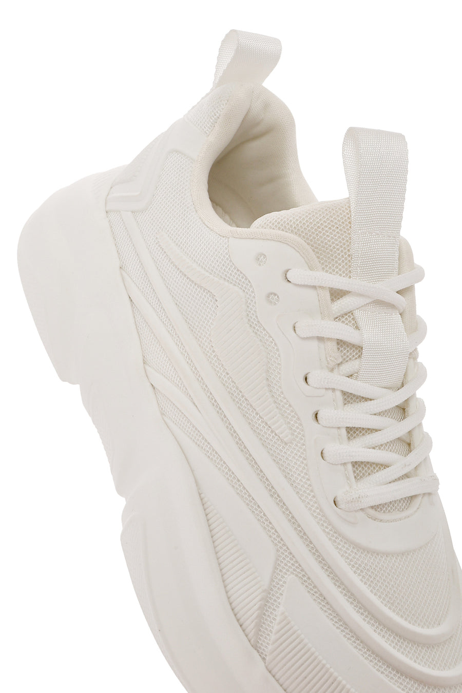 Women's White Lace-Up Thick Soled Sneaker