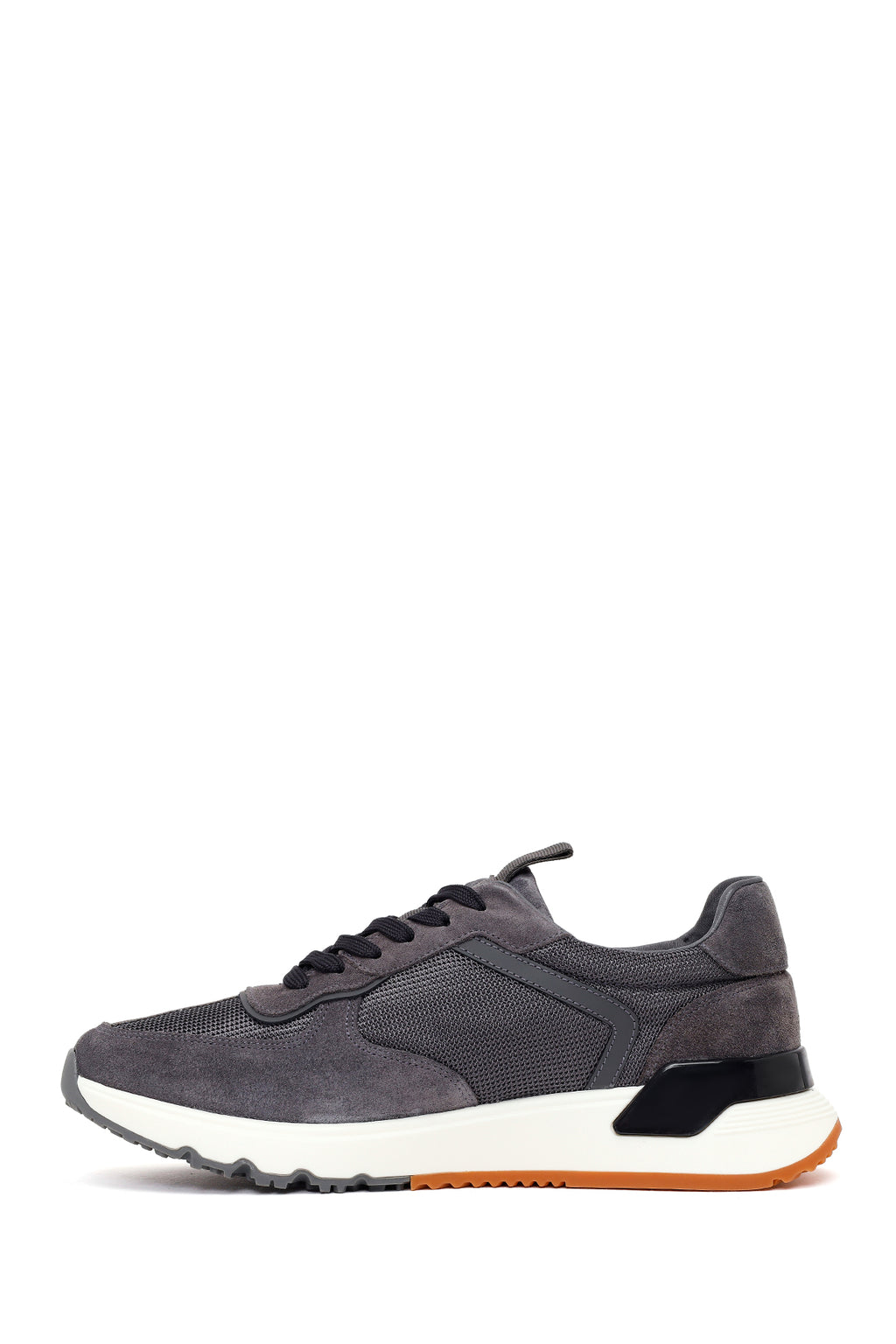 Erkek Gri Bağcıklı Kalın Tabanlı Deri Sneaker