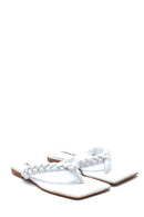 Women's White Leather Knitted Detailed Flip Flops | Derimod