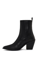 Woman Black Chunky-Heel Leather Cowboy Boots | Derimod