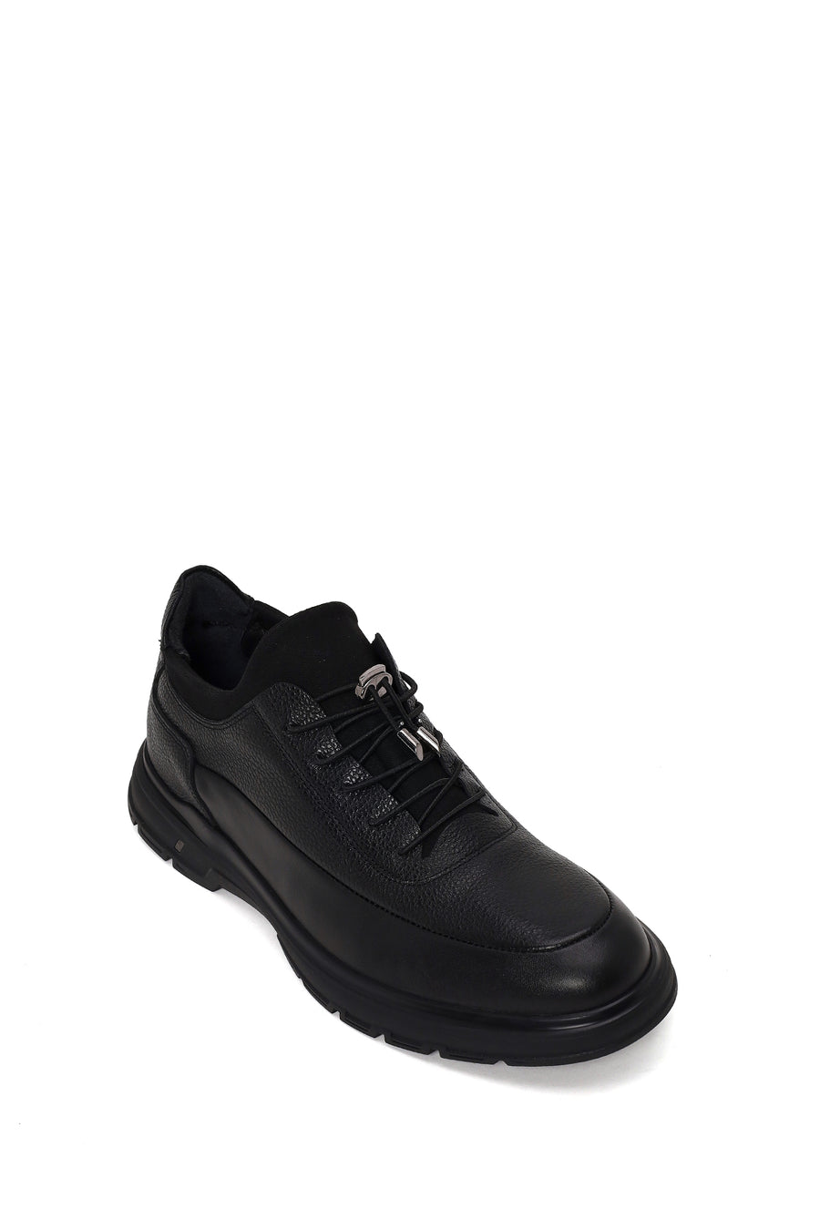 Erkek Siyah Bağcıklı Deri Casual Sneaker
