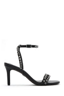 Women's Black Ankle Buckle Stoned Thin Heel Sandals | Derimod