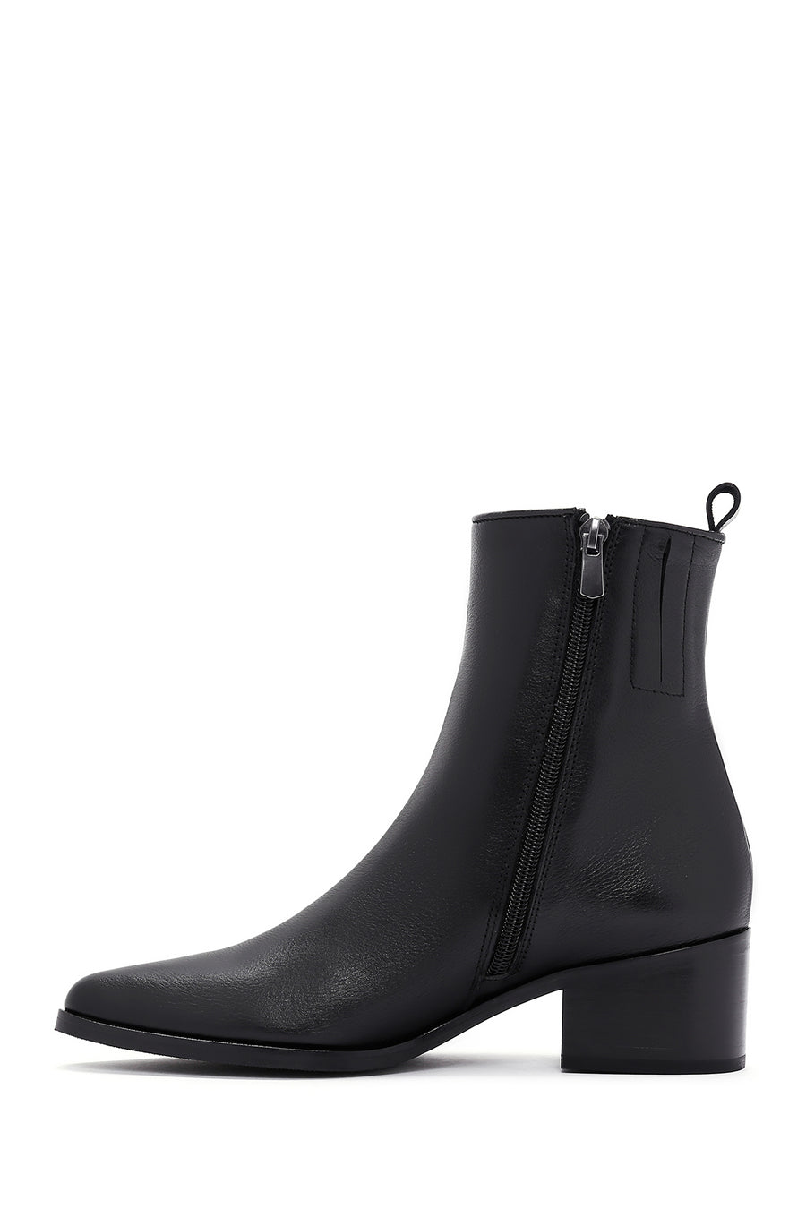 Women's Black Leather Zippered Boots
