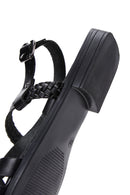 Women's Black Knitted Detailed Leather Bodrum Sandals | Derimod