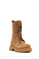 Women's Camel Zippered Thick-Soled Nubuck Leather Ankle Boots | Derimod