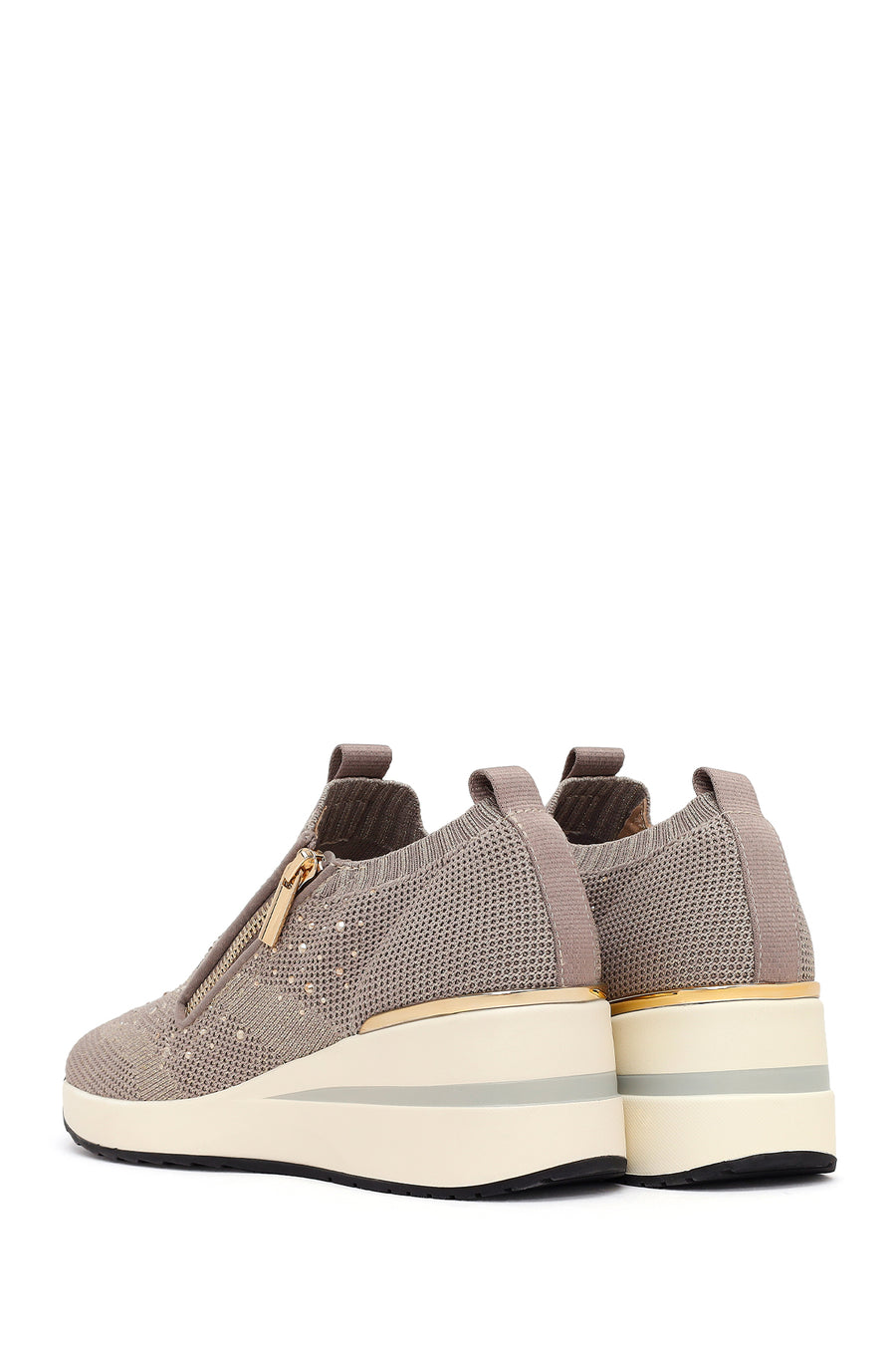 Derimod Zero Kadın Vizon Fermuarlı Dolgu Topuklu Kumaş Sneaker