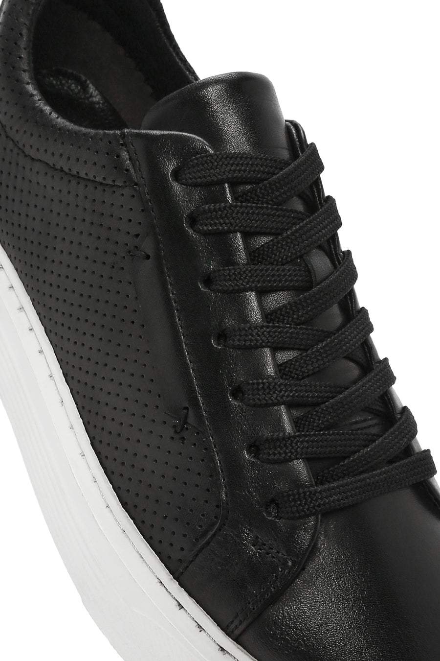 Erkek Siyah Bağcıklı Deri Sneaker