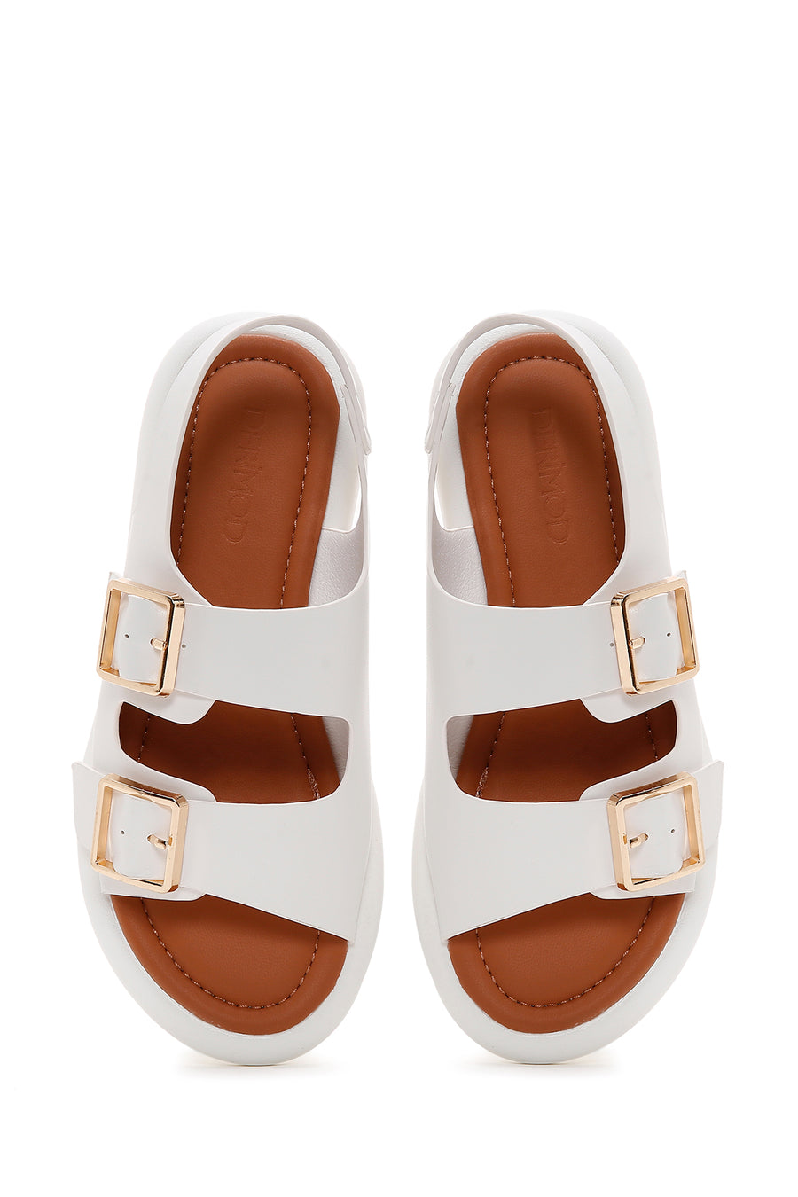 Women's White Double Buckle Comfort Sandals
