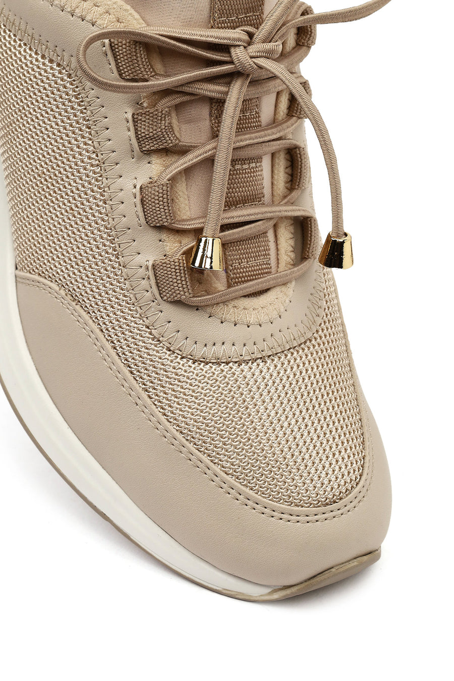 Women's Beige Lace-Up Platform Sneaker