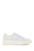 Male White Lace-Up Thick-Soled Leather Sneaker | Derimod