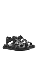 Women's Black Strappy Leather Sandals | Derimod
