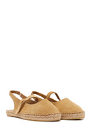 Women's Camel Suede Leather Espadrilles with Buckle | Derimod