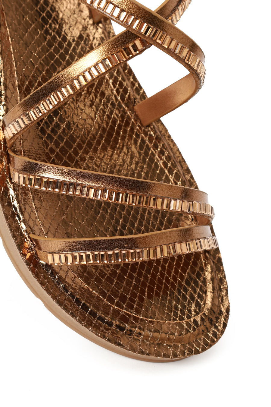 Woman Bronze Ankle Buckle Jeweled Sandal