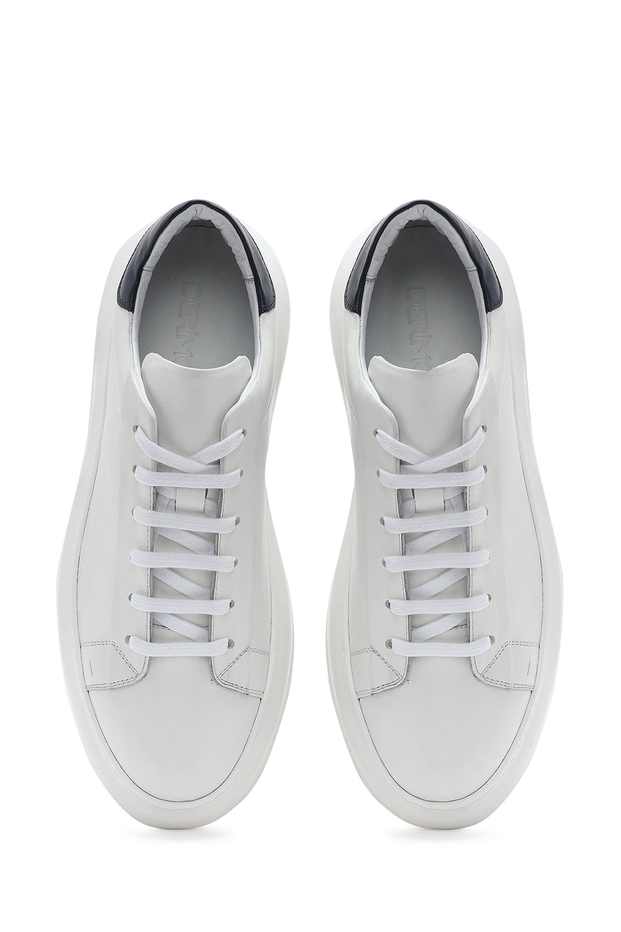 Men's White Lace-up Thick-Sole Leather Sneaker