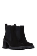 Women's Black Suede Leather Heeled Chelsea Boots | Derimod