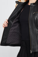 Marlyn Women's Black Short Leather Jacket | Derimod