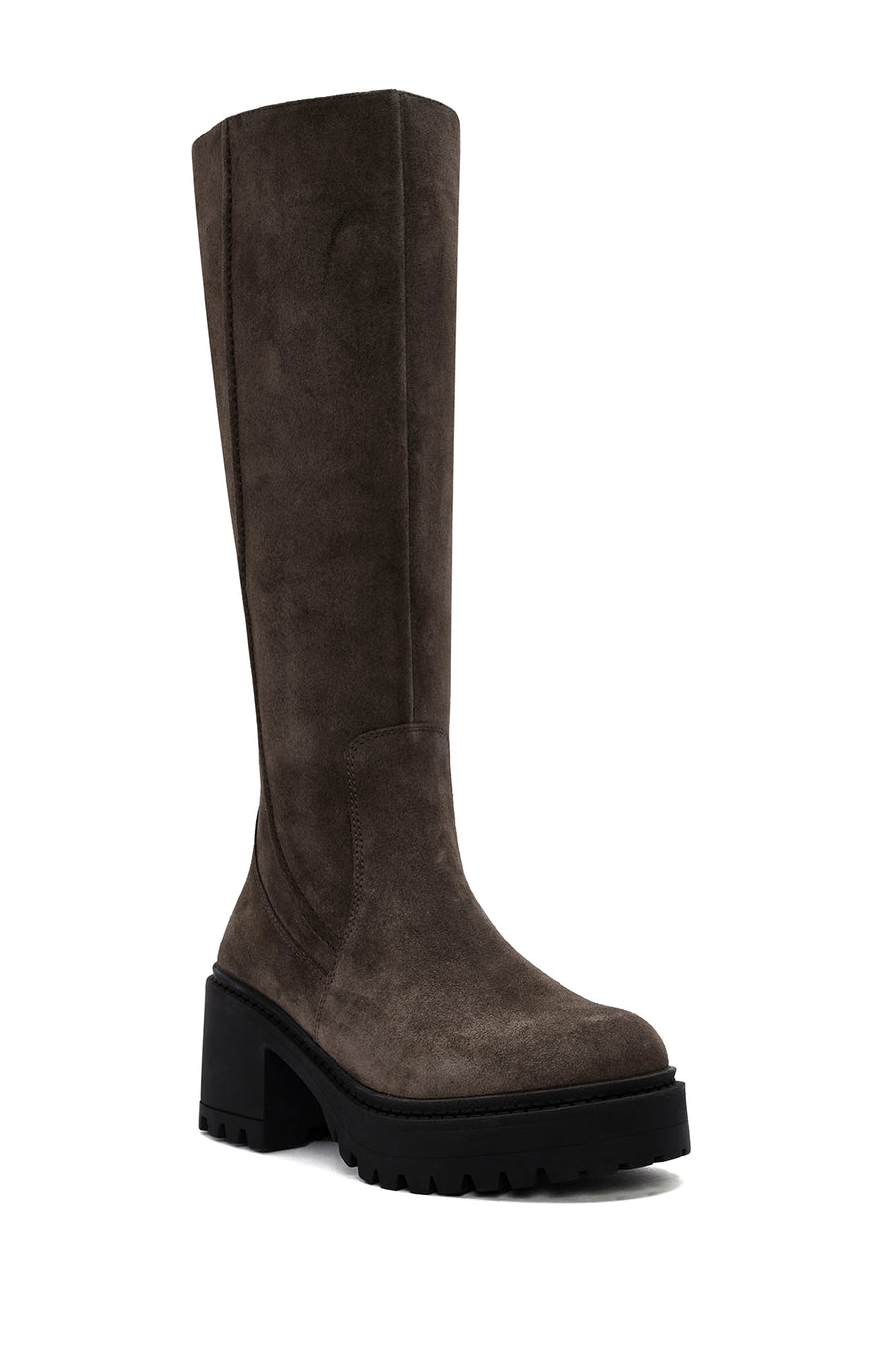 Kadın Vizon Fermuarlı Kalın Topuklu Süet Deri Çizme