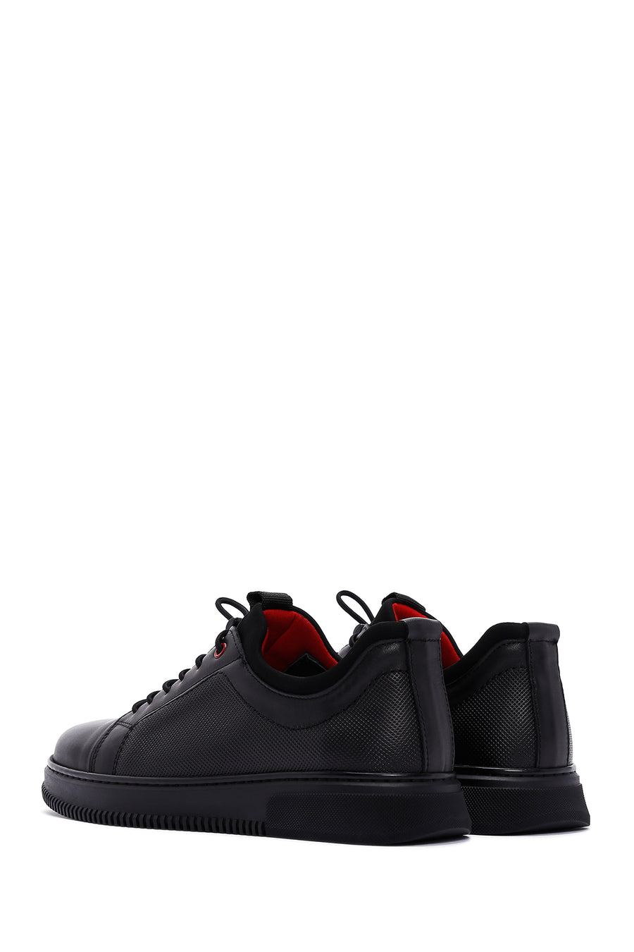 Erkek Siyah Bağcıklı Deri Sneaker