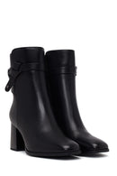 Woman Black Zip Closure Thick-Heeled Leather Boots | Derimod