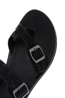 Women's Black Double Buckled Stoned Slippers | Derimod